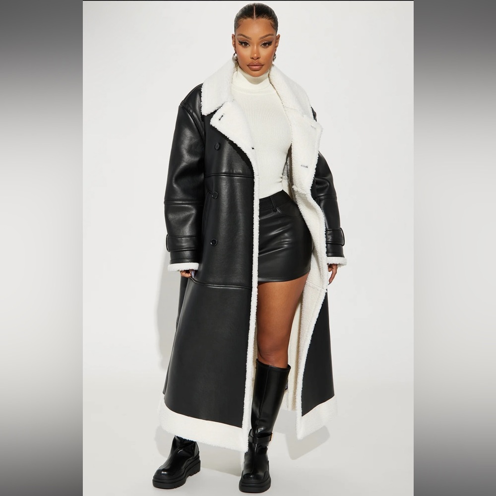 Faux Fur Leather Stylish Long Coat